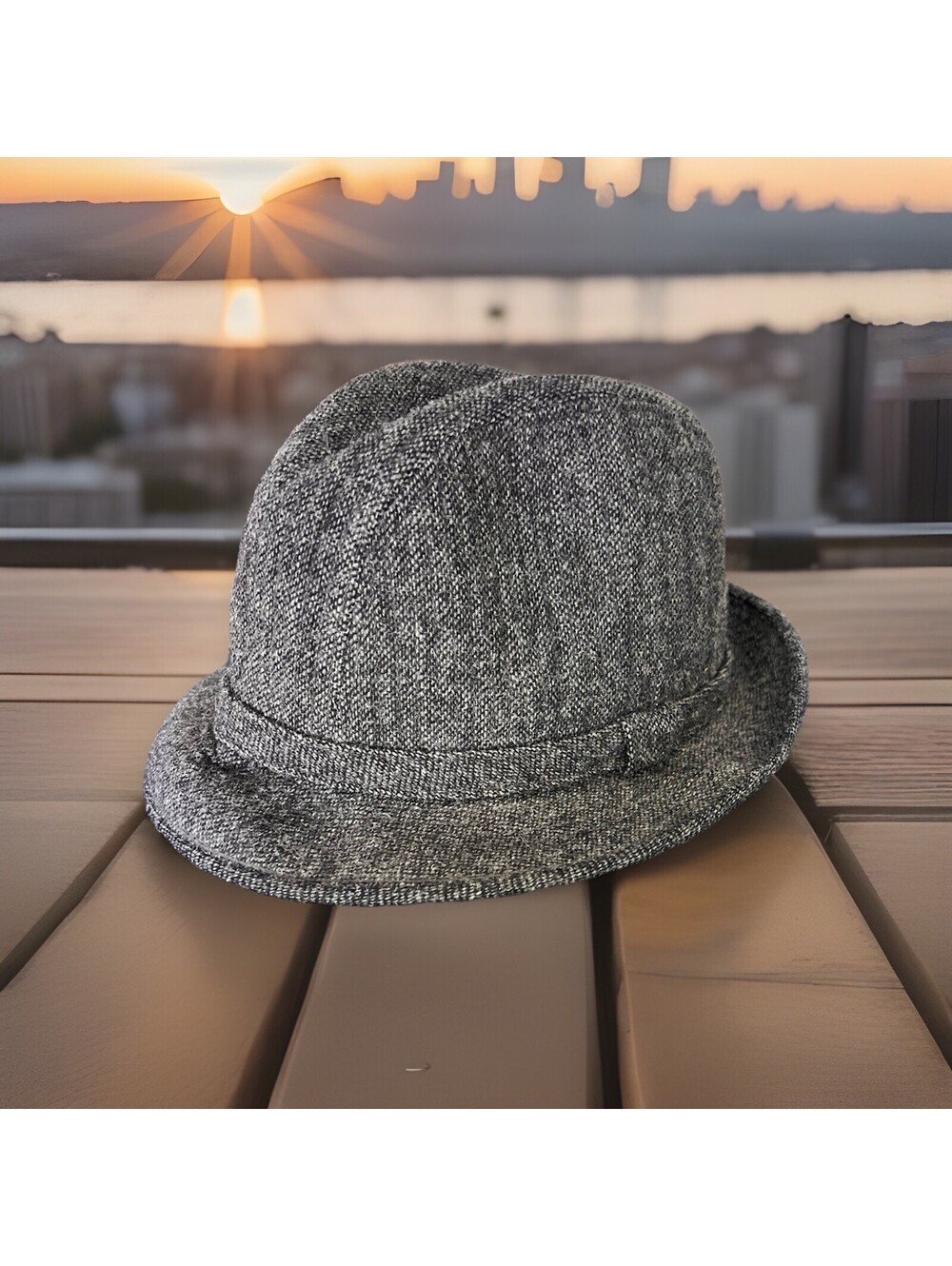 Stetson Equalizer Fedora Gray Tweed Herringbone Wool Vintage Large 7 1/4- 7 3/8